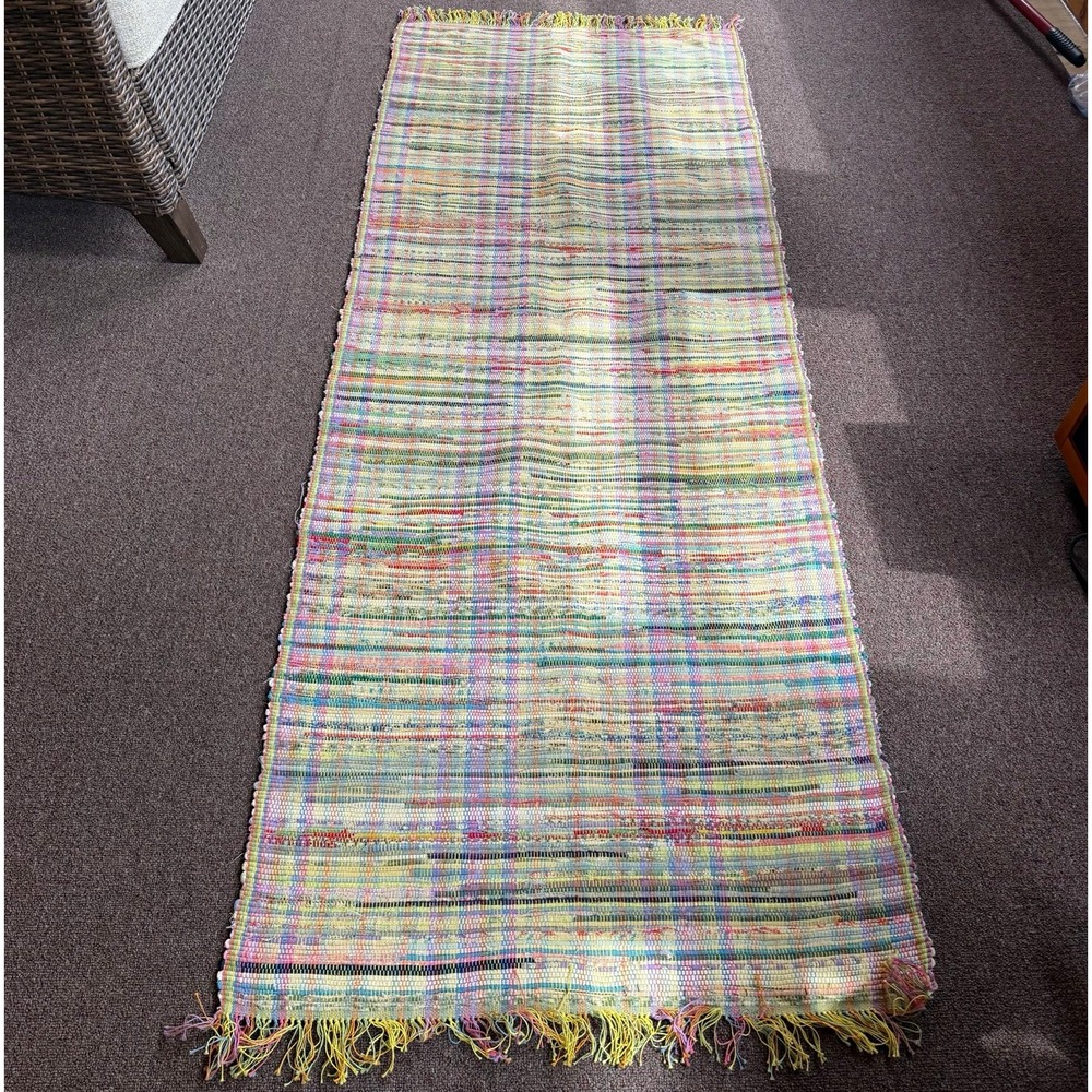 VTG Style Handwoven Cotton Rag Rug Runner 82"x30" Multicolor Pastel Boho Chindi